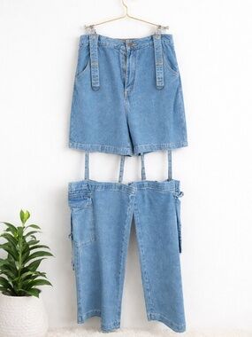 Studded Cut Out D-Ring Strap Detail Cargo Jeans